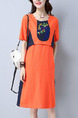 Orange and Blue Shift Above Knee Plus Size Dress for Casual Party