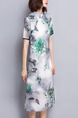 Grey and Green Shift Knee Length Plus Size Floral Dress for Casual Party Evening Office