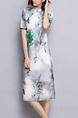 Grey and Green Shift Knee Length Plus Size Floral Dress for Casual Party Evening Office