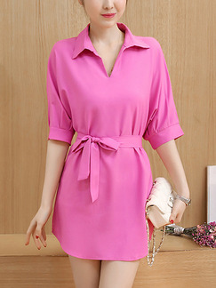 Pink Shift Above Knee Plus Size Cute Shirt Dress for Casual Office Party Evening