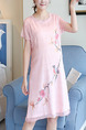 Pink Shift Above Knee Plus Size Floral Cute Dress for Casual Party
