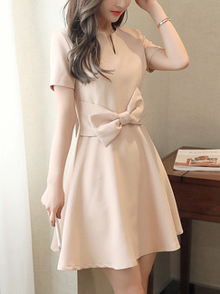 Beige Fit & Flare Above Knee Plus Size Dress for Casual Office Evening Party