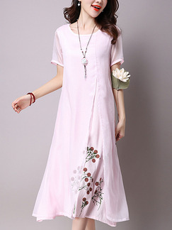 Pink Shift Midi Plus Size Cute Dress for Casual Party