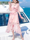 Pink Two Piece Midi Plus Size Floral V Neck Wrap Dress for Casual Beach
