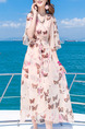 Pink Two Piece Midi Plus Size Floral V Neck Wrap Dress for Casual Beach
