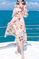Pink Two Piece Midi Plus Size Floral V Neck Wrap Dress for Casual Beach