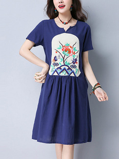 Blue Shift Knee Length Plus Size Dress for Casual Party