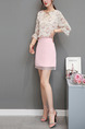 Pink and Beige Two Piece Above Knee Plus Size Cute Dress for Casual Office Evening Party