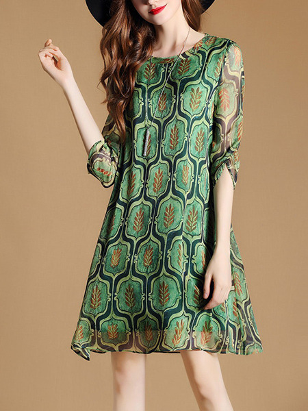 Green Shift Above Knee Plus Size Dress for Casual Party Evening