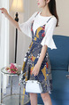 Blue and White Colorful Two Piece Fit & Flare Above Knee Plus Size Dress for Casual Party Evening