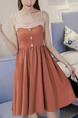 Brown and Pink Fit & Flare Above Knee Plus Size Slip Dress for Casual Party
