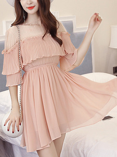 Pink Fit & Flare Above Knee Plus Size Cute Dress for Casual Party Evening