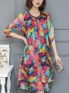 Colorful Shift Knee Length Plus Size Dress for Casual Party Evening