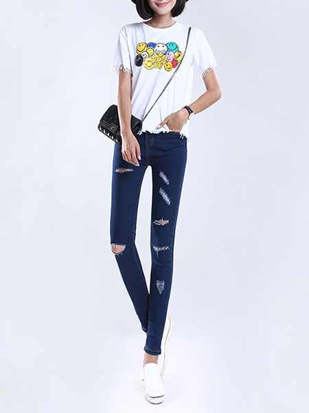 Blue Long Denim Pants for Casual