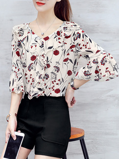 Black and Cream Colorful Two Piece Shirt Shorts Plus Size V Neck Jumpsuit for Casual Office Evening Party