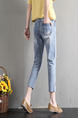 Blue Colorful Three Quarter Floral Plus Size Denim Pants for Casual