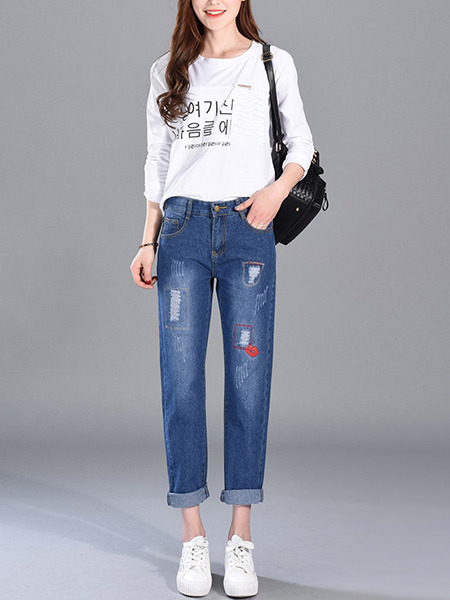 Blue Long Denim Pants for Casual