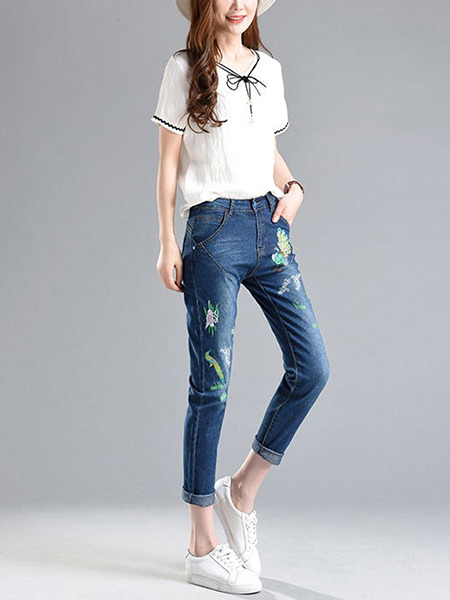 Blue Three Quarter Denim Pants for Casual