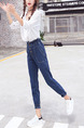 Blue Long Plus Size Denim Pants for Casual
