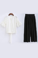 Black and White Two Piece Shirt Pants Wide Leg Plus Size V Neck Jumpsuit for Casual Office Evening Party
