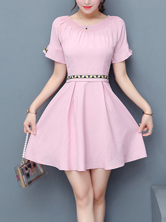 Pink Fit & Flare Above Knee Plus Size Cute Dress for Casual Office Evening Party