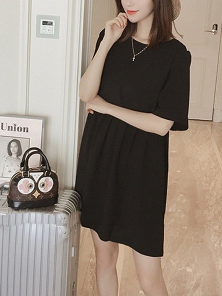 Black Shift Above Knee Plus Size Dress for Casual Office Evening Party