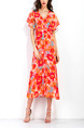 Orange Colorful Shift Maxi Plus Size V Neck Floral Dress for Casual Office Evening