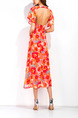 Orange Colorful Shift Maxi Plus Size V Neck Floral Dress for Casual Office Evening