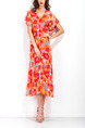 Orange Colorful Shift Maxi Plus Size V Neck Floral Dress for Casual Office Evening