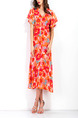 Orange Colorful Shift Maxi Plus Size V Neck Floral Dress for Casual Office Evening