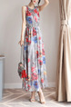Red Colorful Maxi Plus Size Floral Dress for Casual Beach