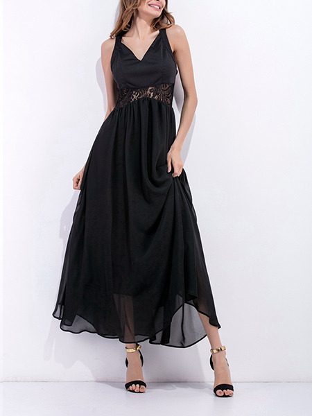 Black Maxi Plus Size V Neck Slip Dress for Cocktail Ball Prom_DRESS.PH ...