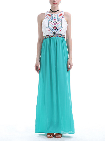 White and Blue Green Maxi Plus Size Dress for Cocktail Prom Ball