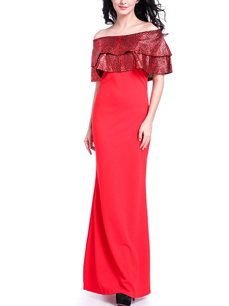 Red Maxi Off Shoulder Plus Size Dress for Cocktail Evening Prom Ball