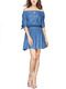Blue Fit & Flare Above Knee Off Shoulder Dress for Casual Party Evening
