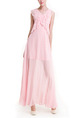 Pink Maxi Plus Size V Neck Cute Dress for Cocktail Party Prom