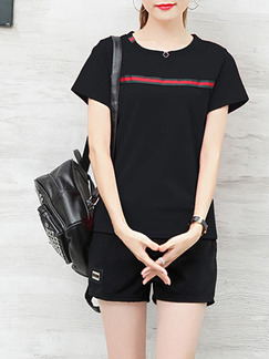 Black Two Piece Shirt Shorts Plus Size Jumpsuit for Casual