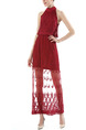 Red Maxi Plus Size Halter Lace Dress for Cocktail Party Prom