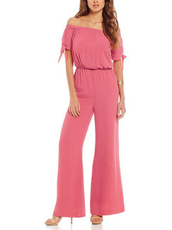 Pink Two Piece Off Shoulder Shirt Wide Leg Pants Plus Size Cute Jumpsuit for Casual