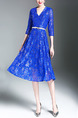 Blue Midi Slim V Neck Full Skirt Lace Plus Size Dress for Party Evening
