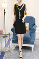 Black Colorful Above Knee Slim Round Neck Contrast Linking Plus Size Dress for Casual Office Party Evening