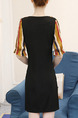 Black Colorful Above Knee Slim Round Neck Contrast Linking Plus Size Dress for Casual Office Party Evening