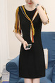 Black Colorful Above Knee Slim Round Neck Contrast Linking Plus Size Dress for Casual Office Party Evening