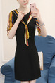 Black Colorful Above Knee Slim Round Neck Contrast Linking Plus Size Dress for Casual Office Party Evening