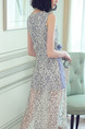 Blue and White Midi Band Stripe Linking Lace Plus Size Dress for Casual Office Party