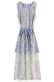 Blue and White Midi Band Stripe Linking Lace Plus Size Dress for Casual Office Party