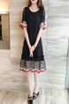 Black Red and White Kee Length Lace Linking Mesh Ruffled Dress for Casual Party Evening