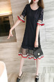 Black Red and White Kee Length Lace Linking Mesh Ruffled Dress for Casual Party Evening