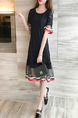 Black Red and White Kee Length Lace Linking Mesh Ruffled Dress for Casual Party Evening