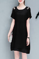 Black Above Knee Shift Off-Shoulder Bead Plus Size Dress for Casual Office Party Evening
